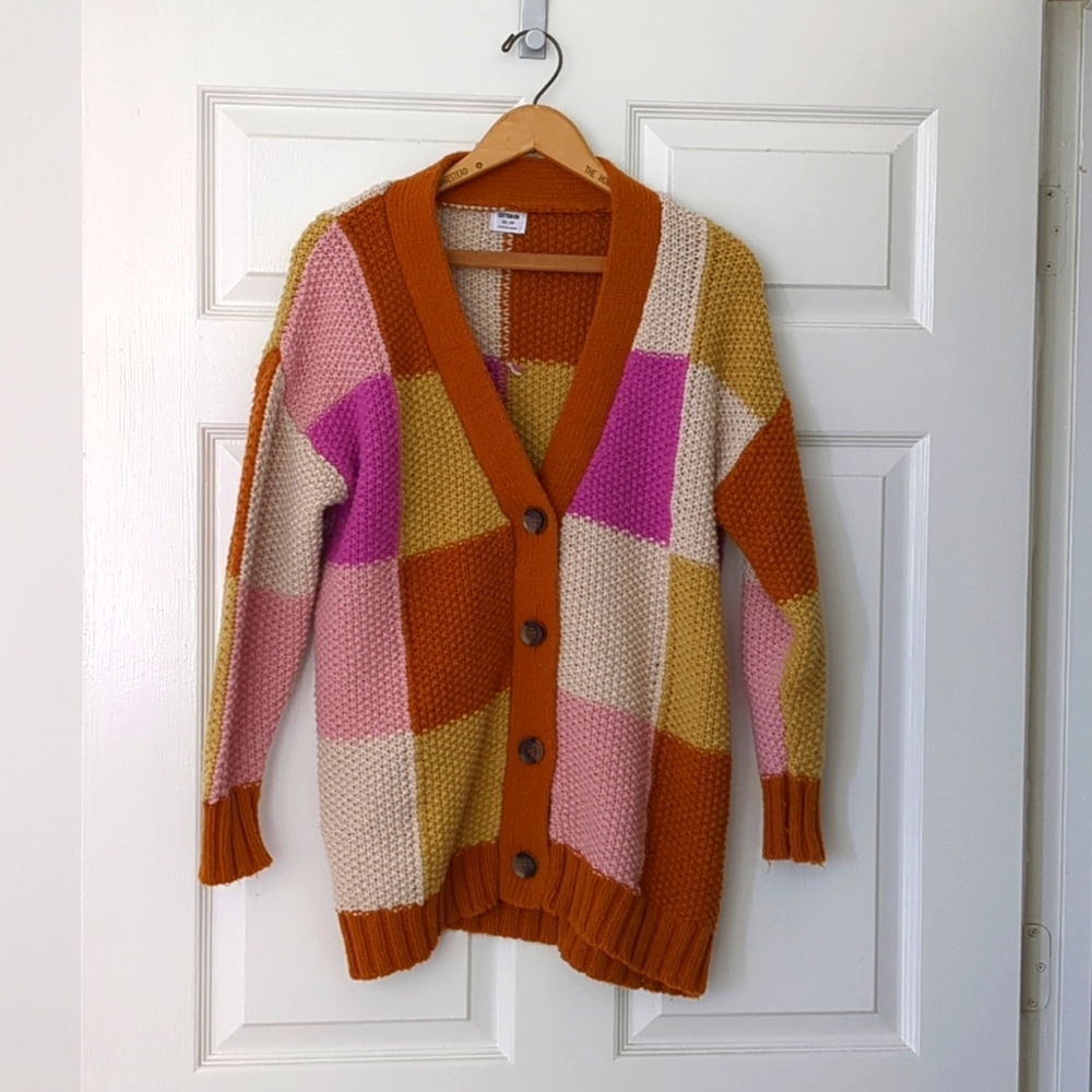 Cotton On splice patchwork chunky grandma knit cardigan slouchy XS